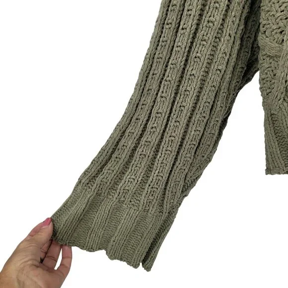 Arizona Jean Chunky Cable Knit Cropped Sweater‎ Sz XXL Olive Green Diamond Boho - Picture 6 of 9